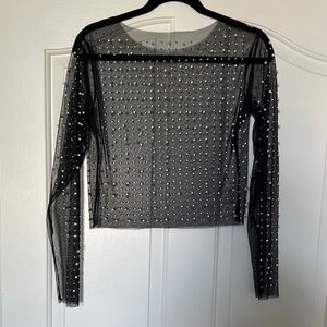 Elegant Black Sheer Top with Pearl Accents